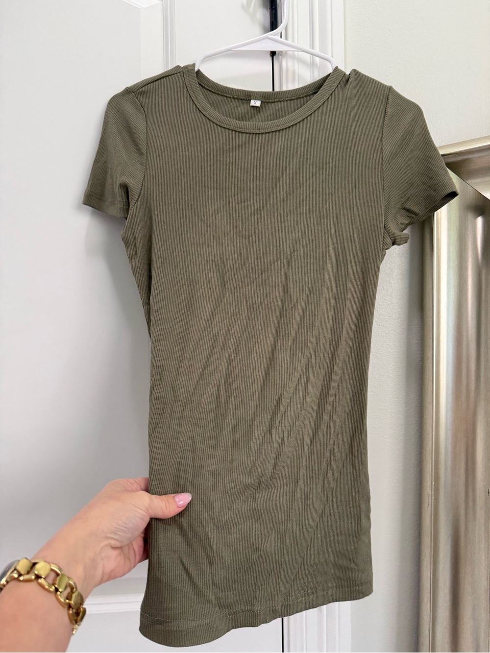 Women’s Olive Green Ribbed Short Sleeve Tee